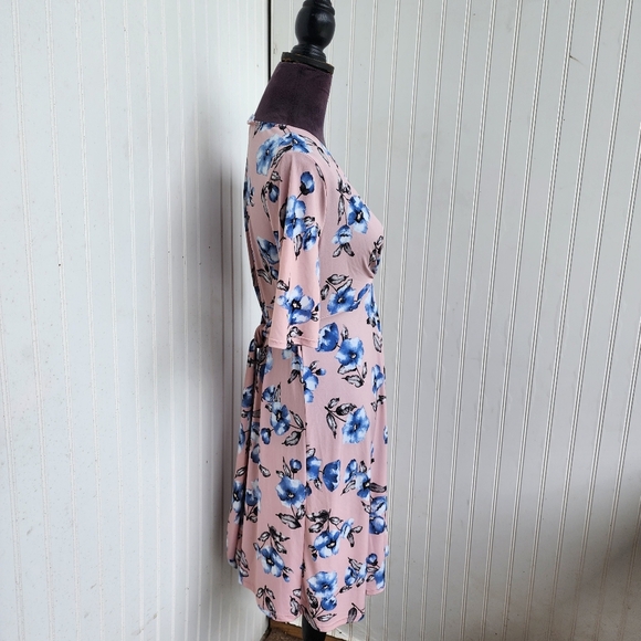 My Bump Pink Blue Floral Stretch Maternity Dress Short Sleeve Tie Back Large - Picture 5 of 12